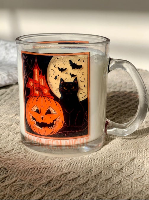 Caneca Gato Halloween de Vidro