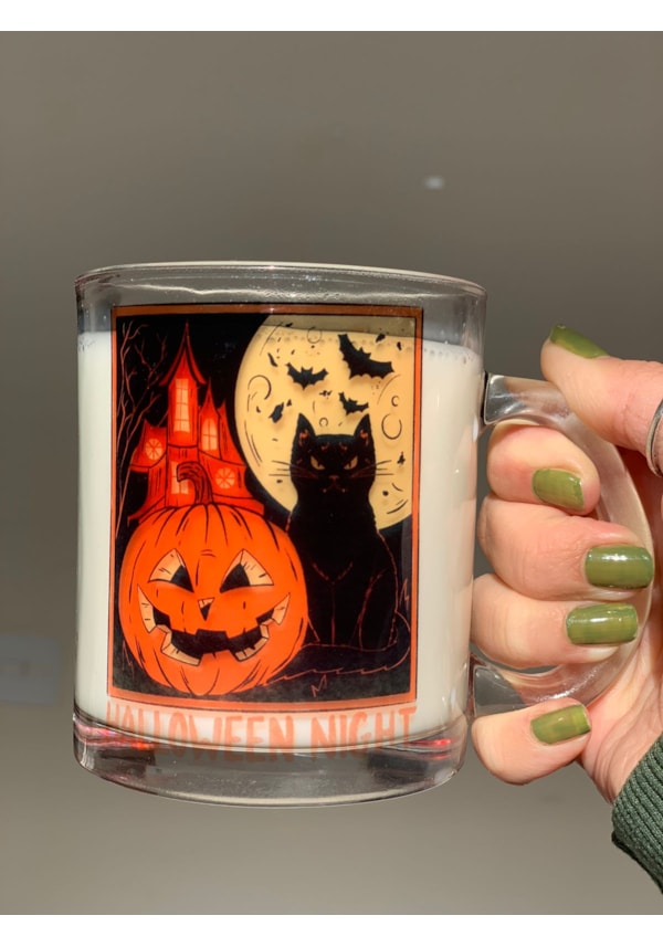 Caneca Gato Halloween de Vidro