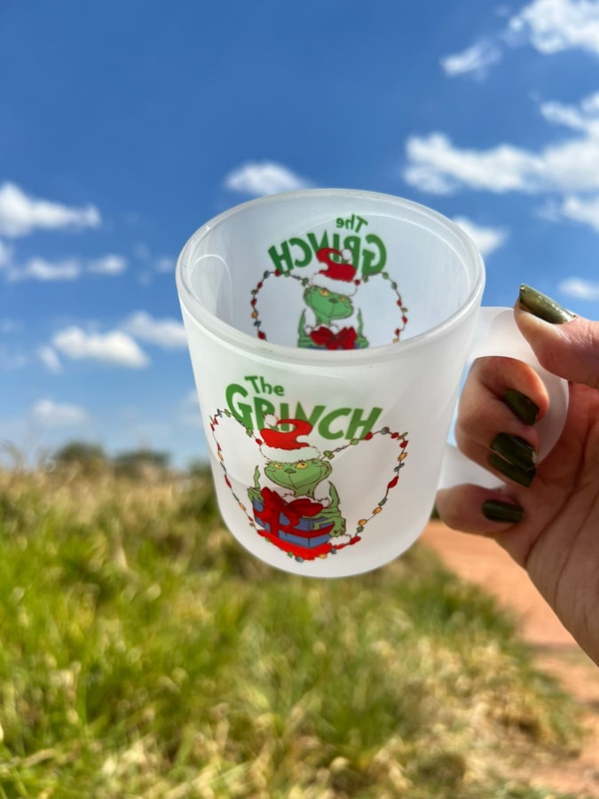 Caneca Grinch - Vidro Jateado — imagem 2