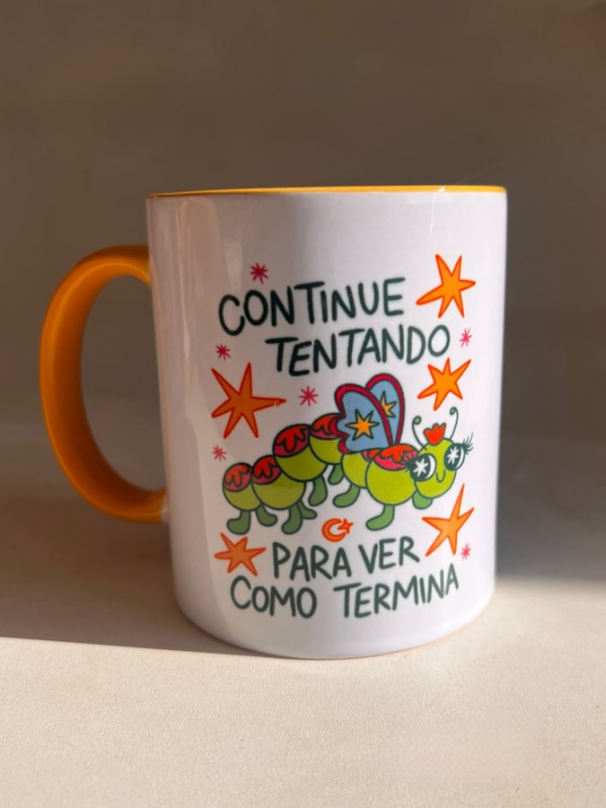 Caneca Lagarta continue tentando - Alça Amarela — imagem 1