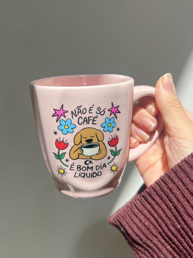 Caneca Névoa - Café é Bom dia Líquido - Rosa - 260ml — imagem 1