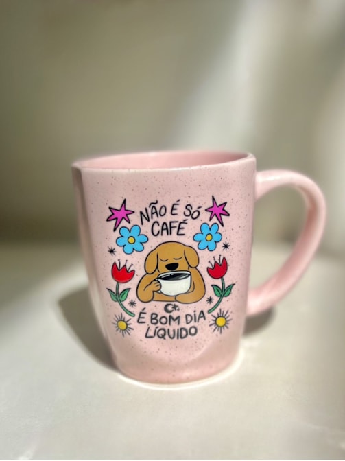 Caneca Névoa - Café é Bom dia Líquido - Rosa - 260ml