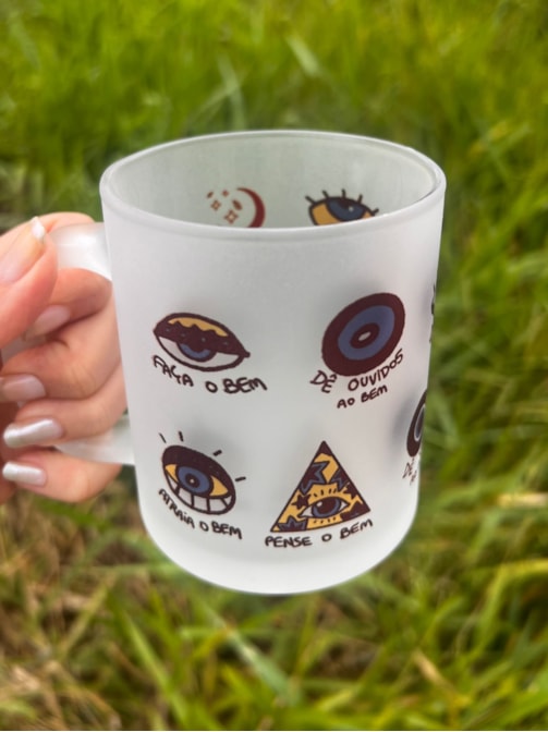 Caneca Olho Grego Faça o Bem - Vidro Jateado