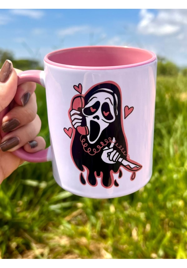 Caneca Pânico - Alça Rosa