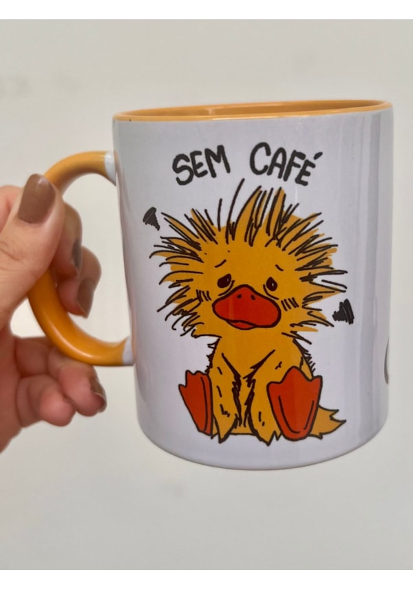 Caneca Pato Com e Sem Café - Alça Amarela