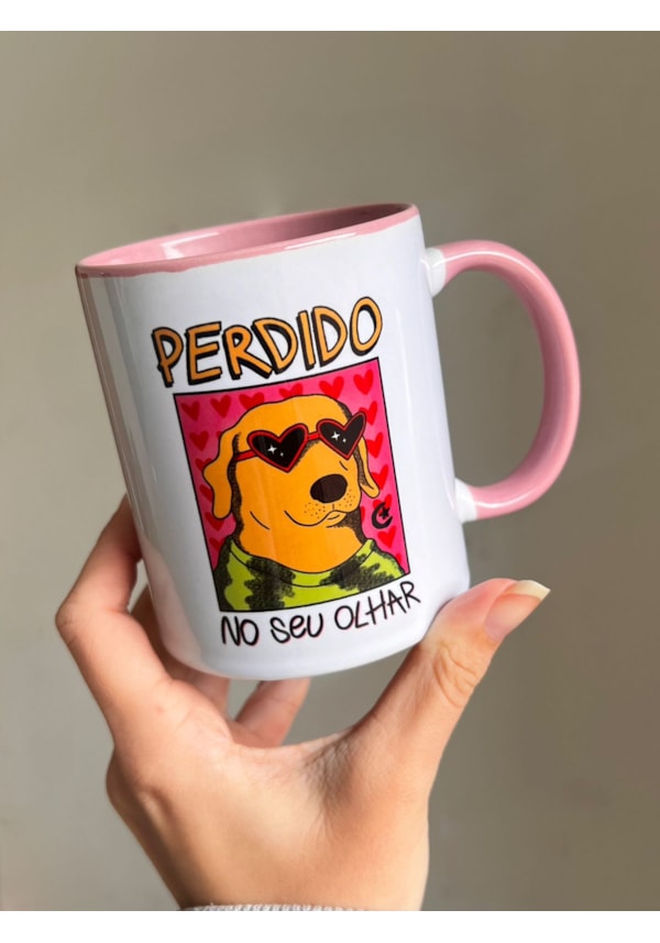 Caneca Perdido no Seu Olhar - Alça Rosa