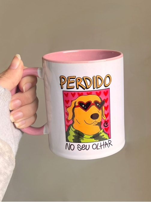 Caneca Perdido no Seu Olhar - Alça Rosa