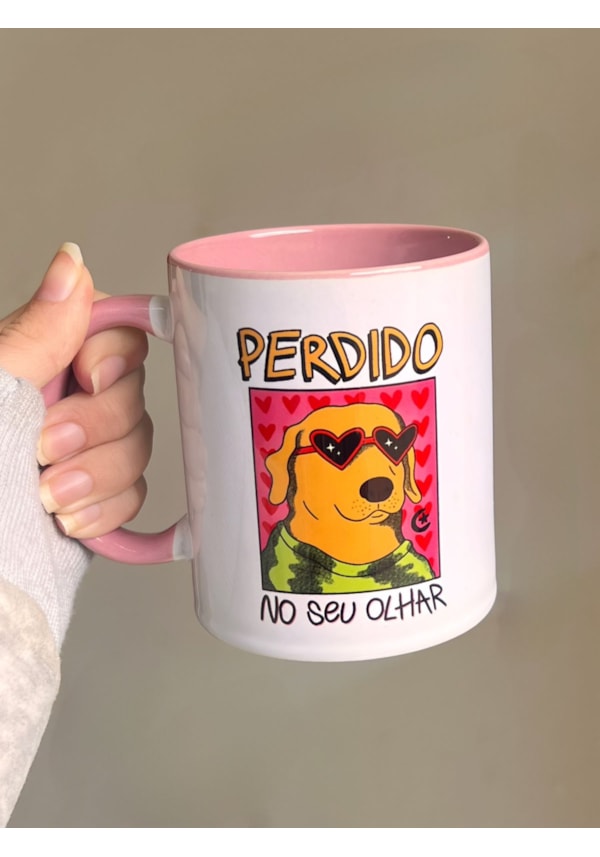 Caneca Perdido no Seu Olhar - Alça Rosa