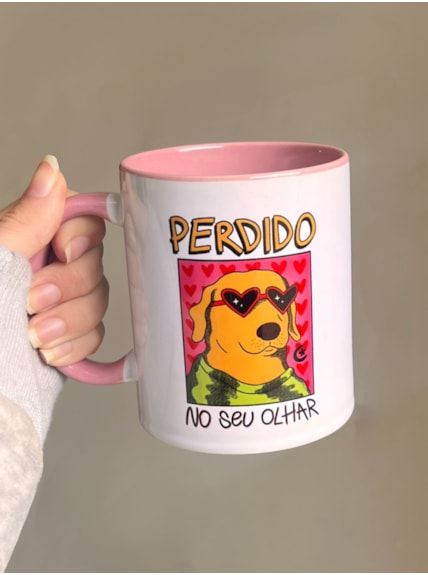 Caneca Perdido no Seu Olhar - Alça Rosa