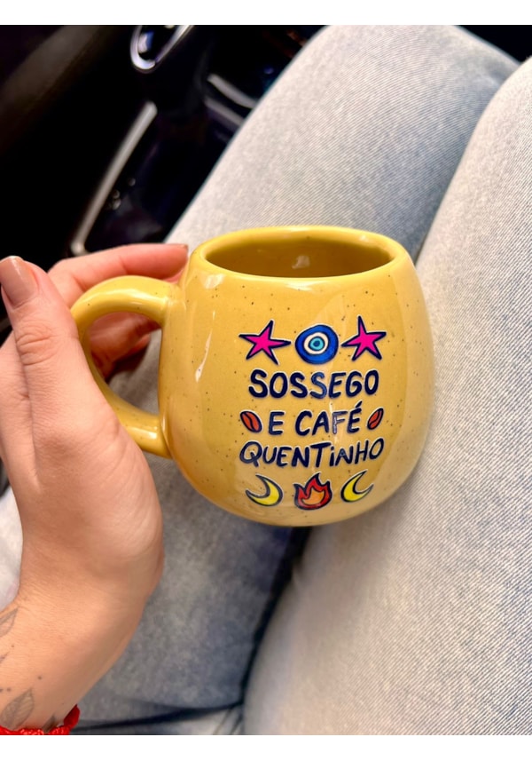 Caneca Redonda Abacate - Sossego e Café quentinho - 300ml