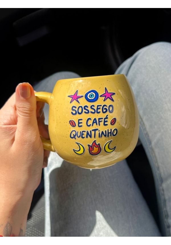 Caneca Redonda Abacate - Sossego e Café quentinho - 300ml