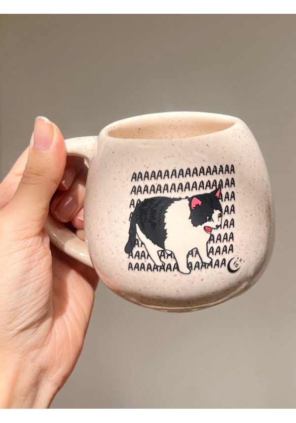 Caneca Redonda Creme - Gato aaa - 300ml