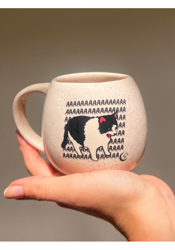 Caneca Redonda Creme - Gato aaa - 300ml