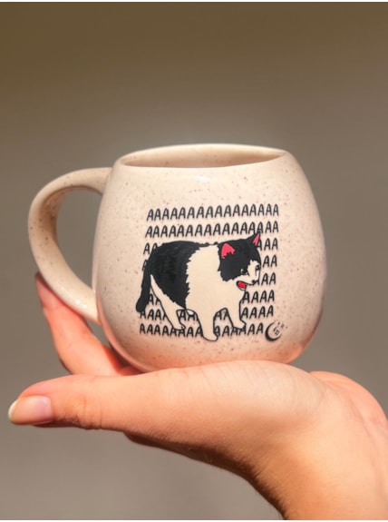 Caneca Redonda Creme - Gato aaa - 300ml