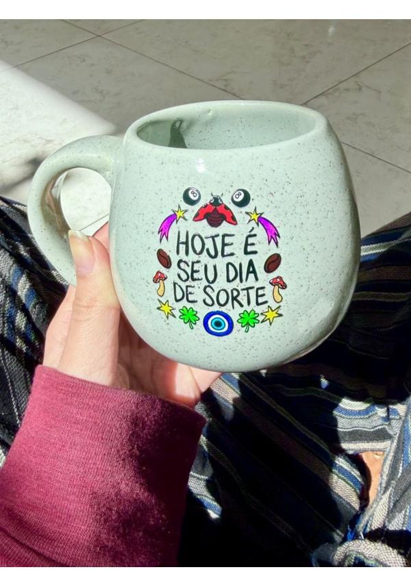 Caneca Redonda Verde - Dia de sorte - 300ml