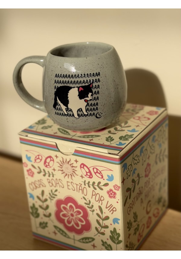 Caneca Redonda Verde - Gato aaaa - 300ml