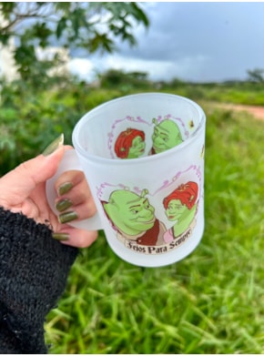 Caneca Shrek e Fiona - Vidro Jateado