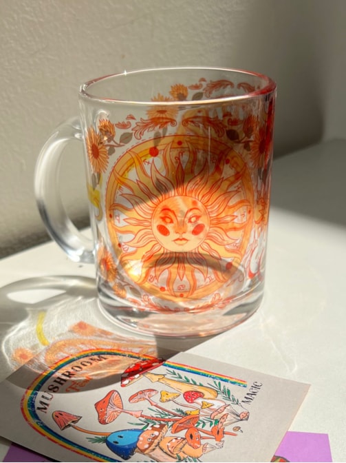 Caneca Sol Floral de Vidro