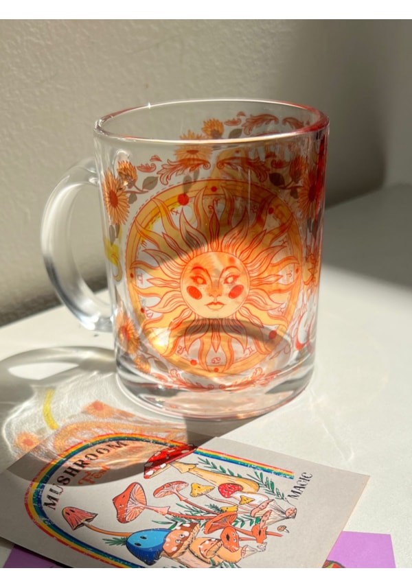 Caneca Sol Floral de Vidro