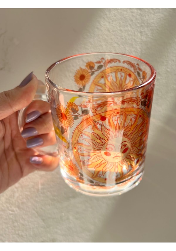 Caneca Sol Floral de Vidro