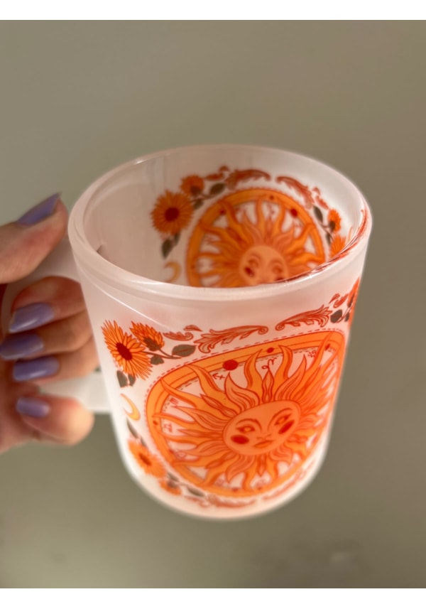 Caneca Sol Floral - Vidro Jateado