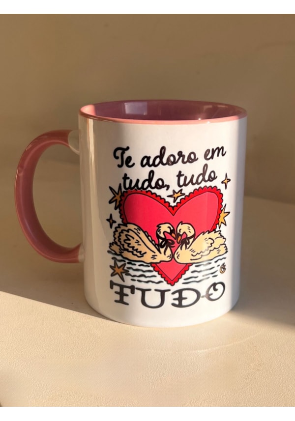 Caneca Te adoro em tudo tudo tudo - Alça Rosa - 325ml