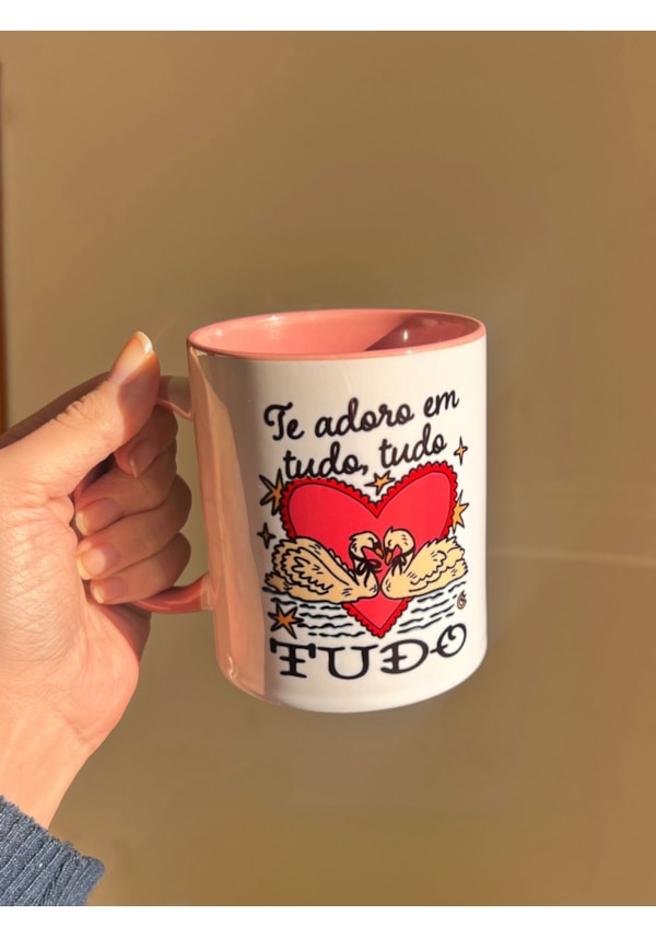Caneca Te adoro em tudo tudo tudo - Alça Rosa - 325ml