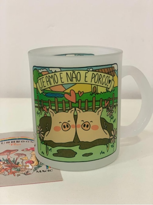 Caneca Te Amo e Não é Porco - Vidro Jateado