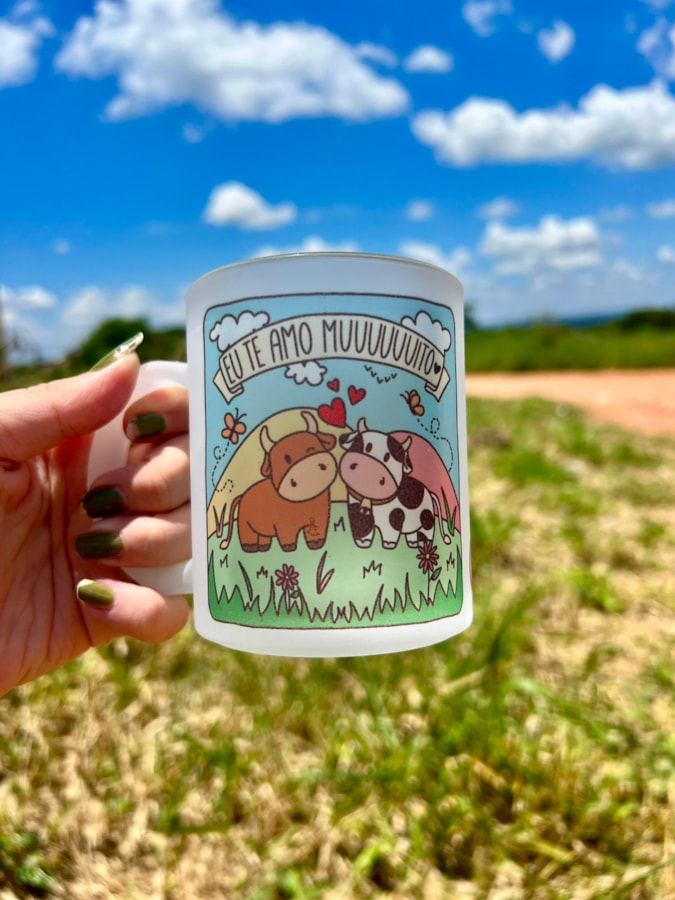 Caneca Te Amo Muuuito Vaquinha - Vidro Jateado — imagem 1