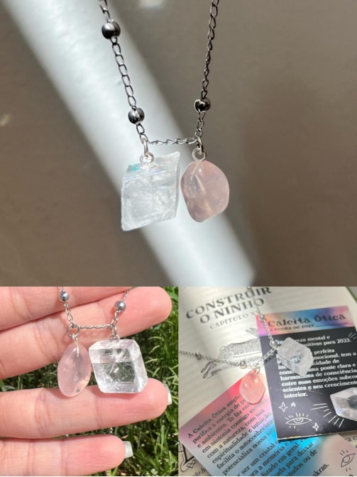 Colar 2023 Calcita Ótica e Quartzo Rosa