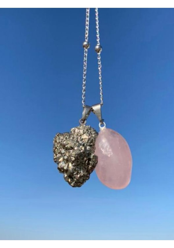 Colar Amor e Prosperidade - Quartzo Rosa e Pirita