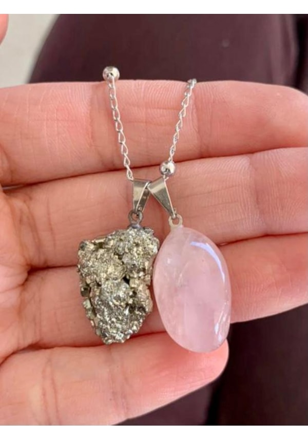Colar Amor e Prosperidade - Quartzo Rosa e Pirita
