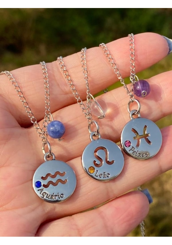 Colar Amuletos Cristais Signos - Escolha o Seu