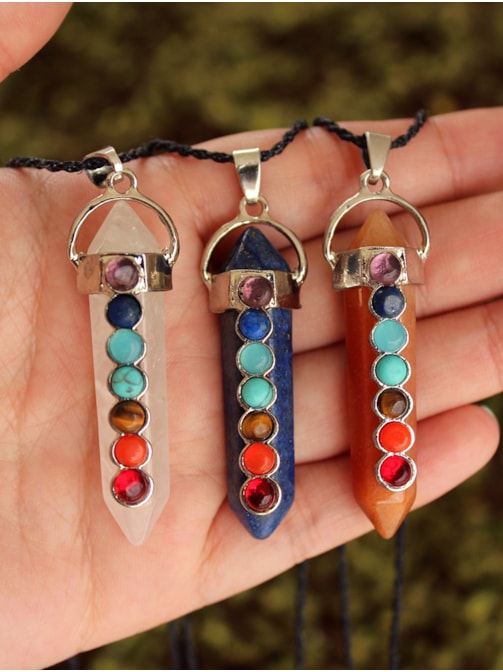 Colar Chakras Ponta Prateada
