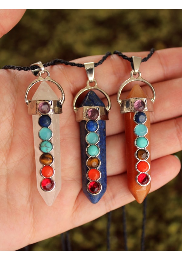 Colar Chakras Ponta Prateada