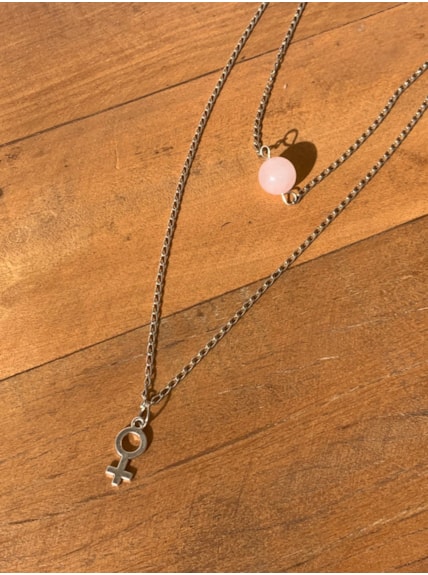 Colar Duplo Quartzo Rosa e Vênus