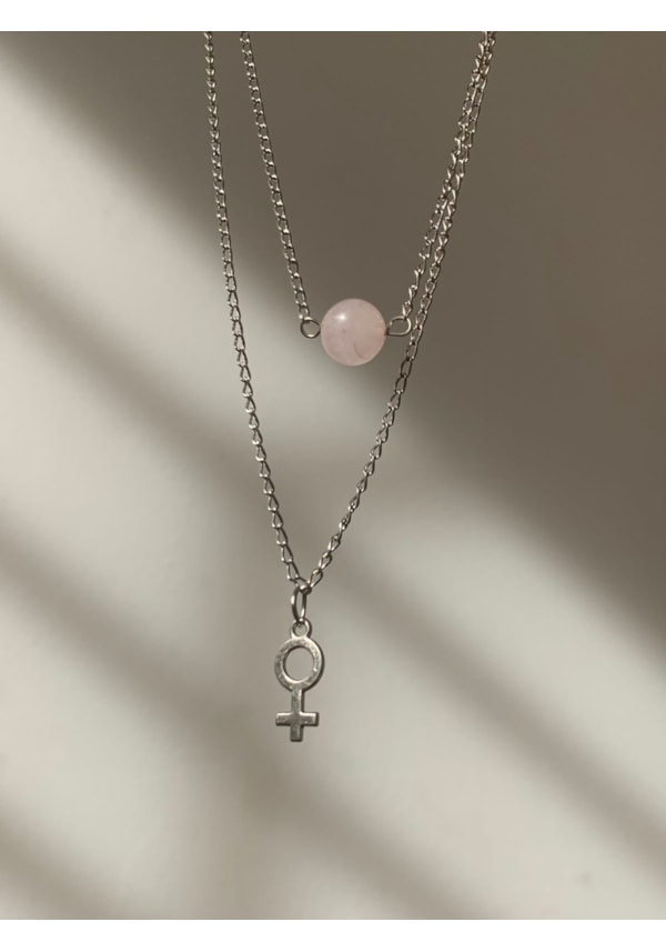 Colar Duplo Quartzo Rosa e Vênus