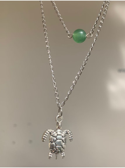 Colar Duplo Quartzo Verde e Tartaruga