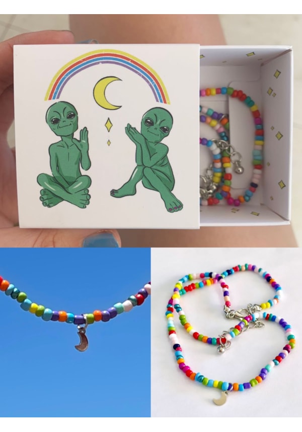 Colar Miçanga Alien Good Vibes - Com Embalagem
