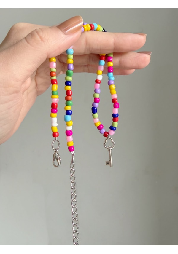 Colar Miçangas Chave - Colorido