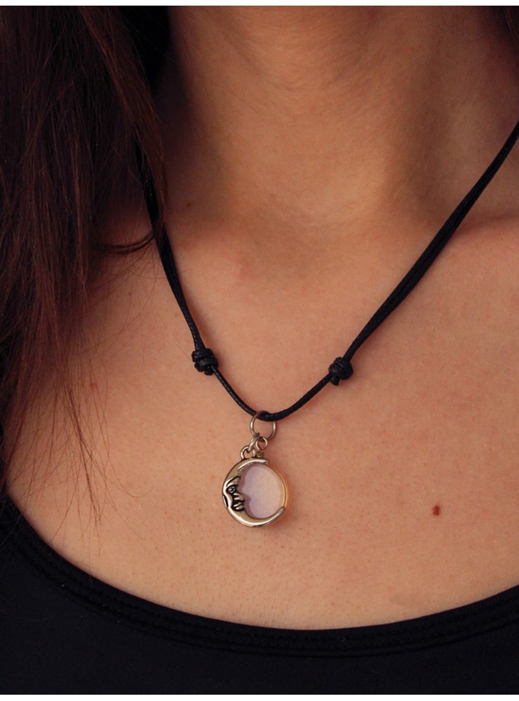 Colar Pedra da Lua com Pingente Lua - HIPPIE ARTESANATOS