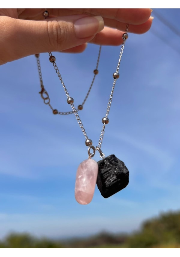 Colar Proteção Emocional - Turmalina e Quartzo Rosa