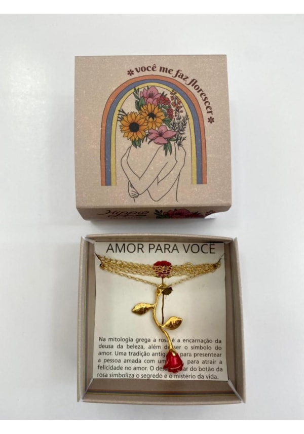 Colar Rosa - Banhado Ouro - Acompanha embalagem
