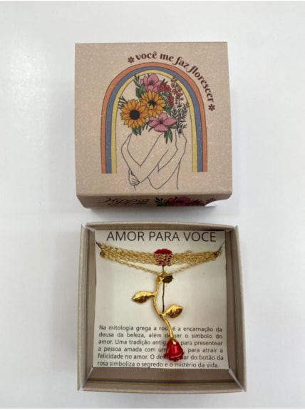 Colar Rosa - Banhado Ouro - Acompanha embalagem