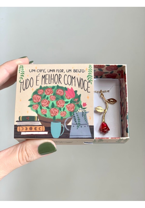 Colar Rosa Encantada - Banhado Ouro - Com Embalagem