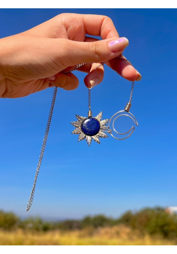 Colar Sol e Lua Artesanal - Lápis Lazuli