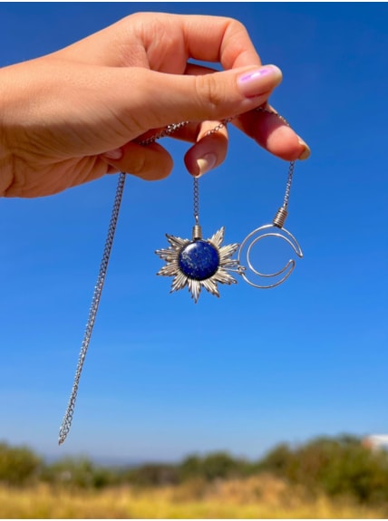 Colar Sol e Lua Artesanal - Lápis Lazuli