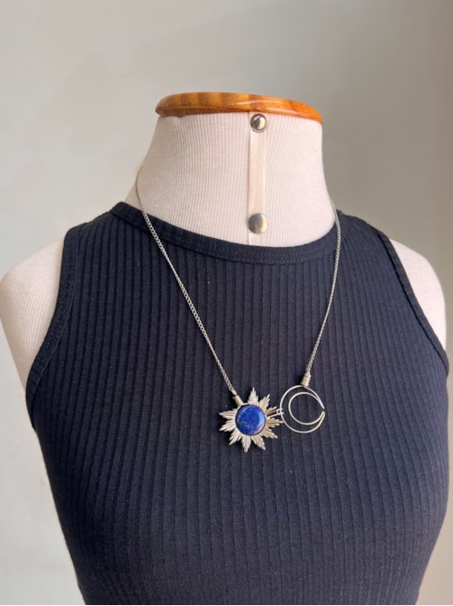 Colar Sol e Lua Artesanal - Lápis Lazuli