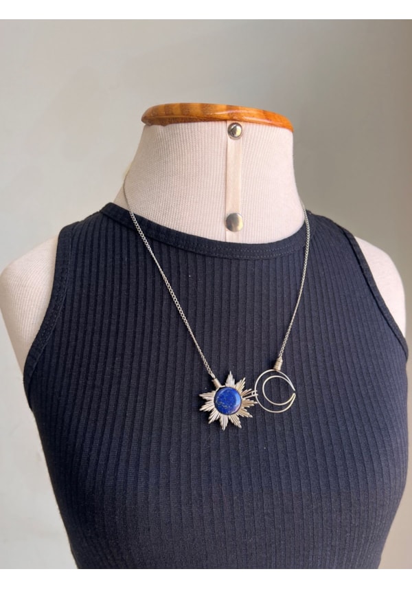 Colar Sol e Lua Artesanal - Lápis Lazuli