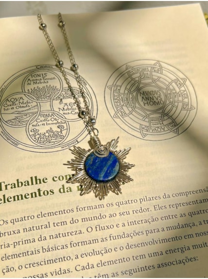Colar Sol Hippie Lápis Lazúli - Arame
